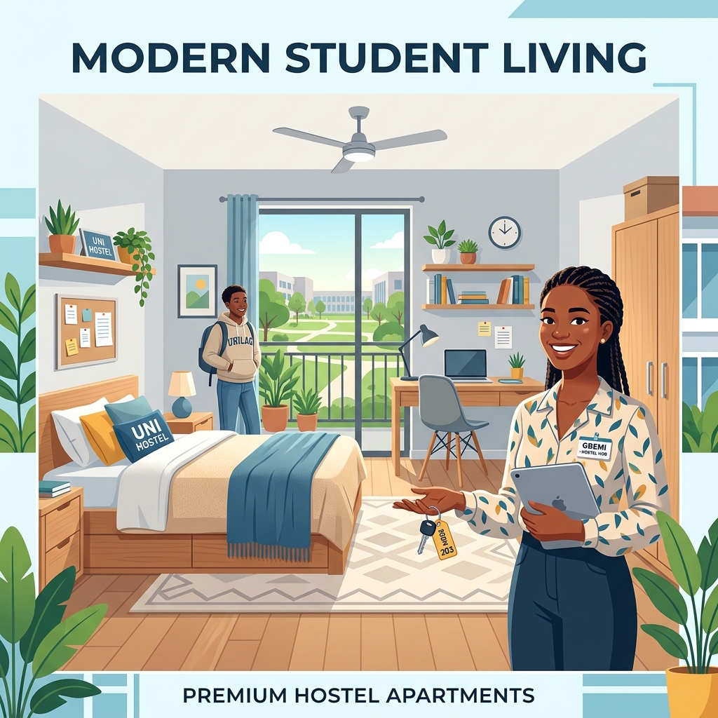 Agent showing room apartment to a student tenant
